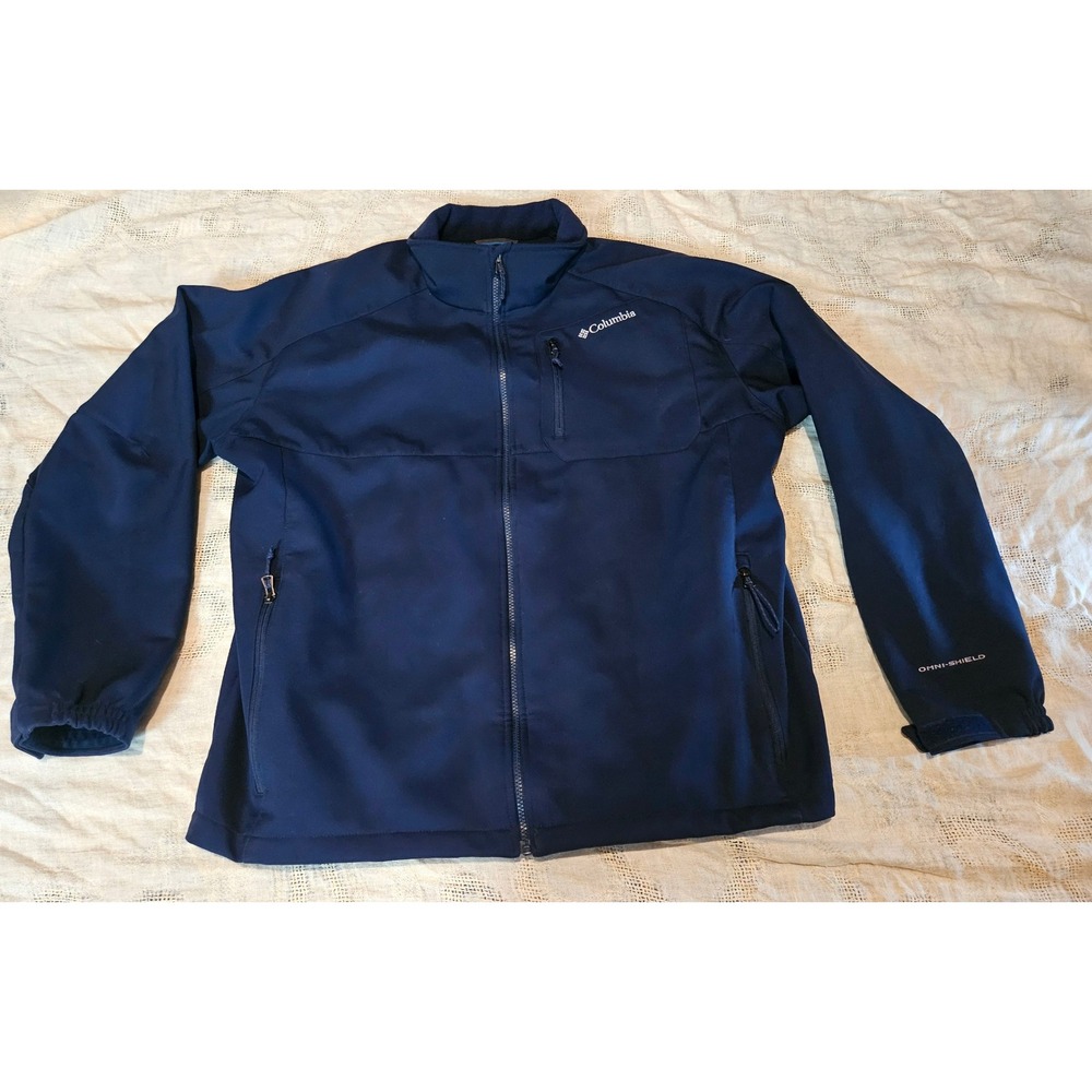 Columbia Mens XXL Navy Blue Omni-Shield Fleece Lined Softshell Jacket Full Zip